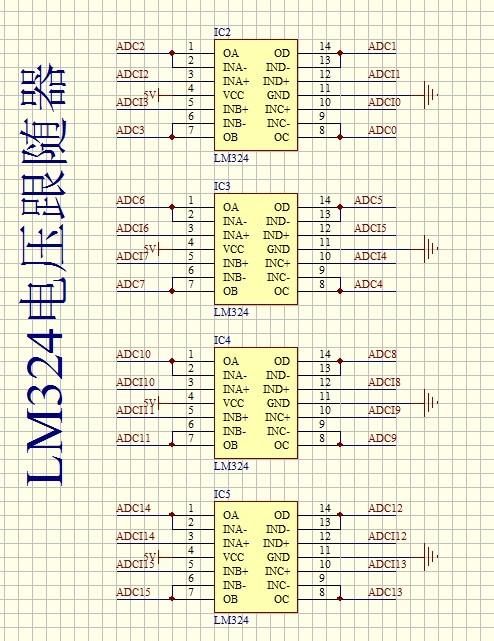 电路图中利用lm324作为电压跟随器,起到保护单片机引脚的