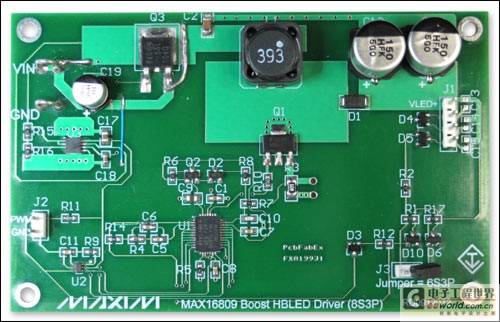 Figure 1. The driver board features the MAX16809.