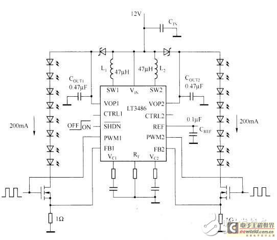 采用lt3486的汽车led驱动器电路图