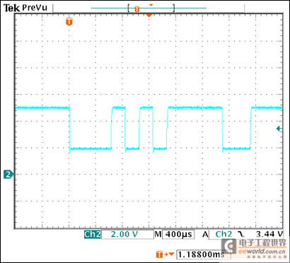 Figure 2. The serial data word received at the data receiver A and B in Figure 1 represents the temperature measured by the thermocouple at the other end of the cable, which is 21.875°C.