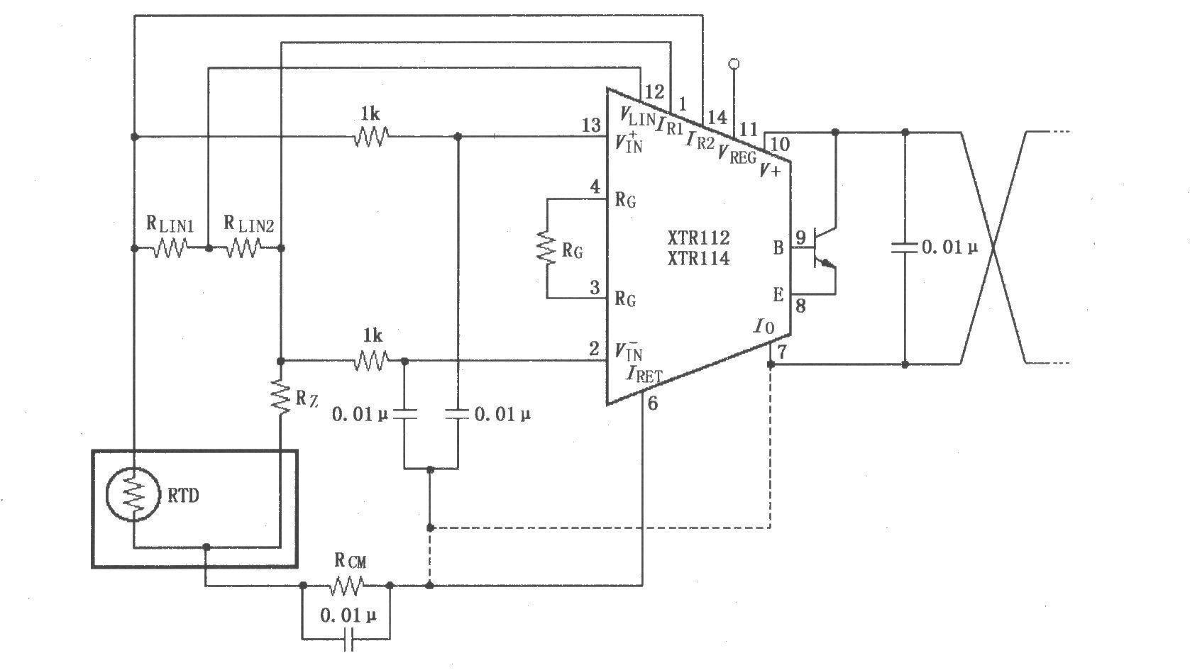 Input bypass circuit with linearization (XTR112/114)