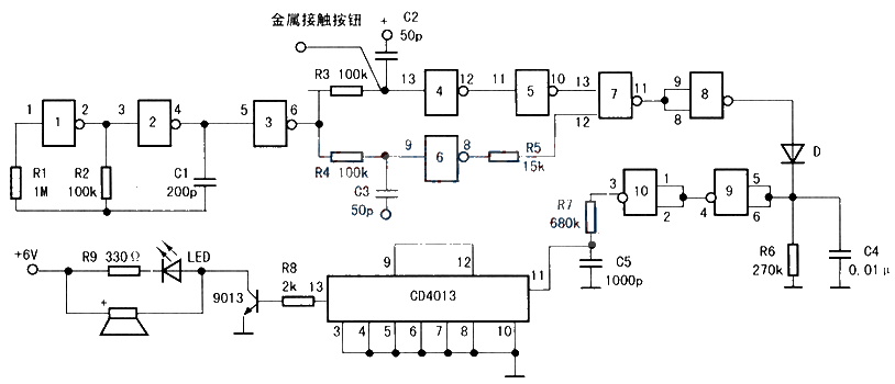 CD4011 touch switch circuit