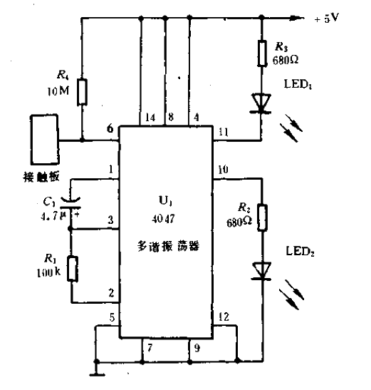 Positive pulse trigger touch control circuit diagram