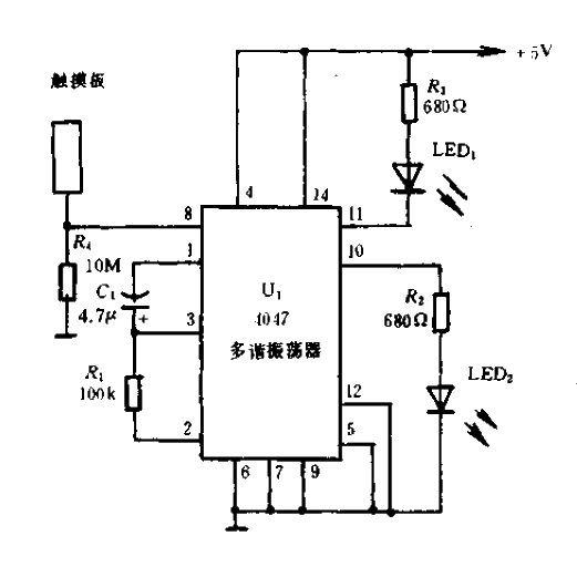 Negative pulse trigger touch control circuit diagram