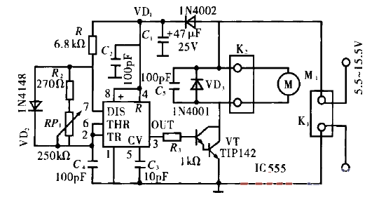 DC motor pulse width speed regulation circuit