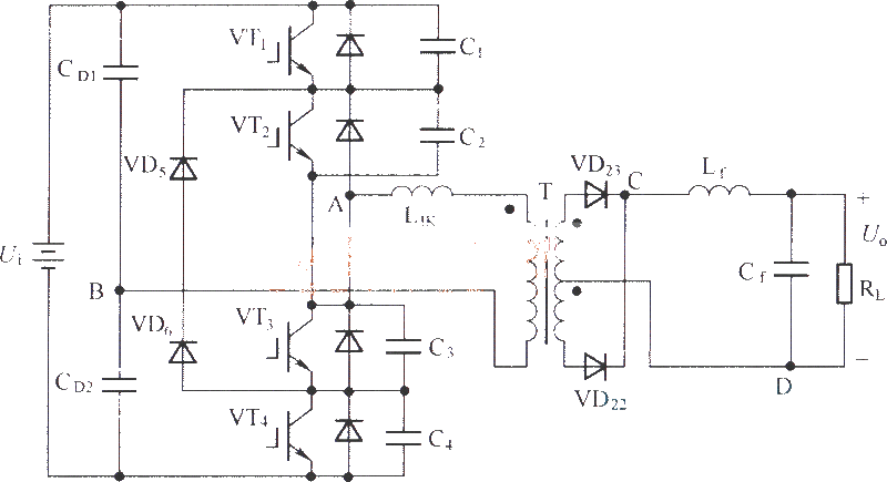 Zero-voltage switching three-level DC converter circuit