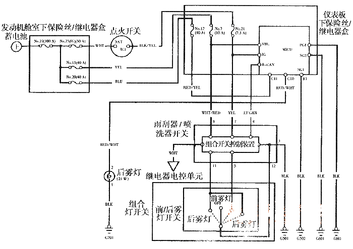 Odyssey 2003 model KH front and rear fog lamp circuit diagram