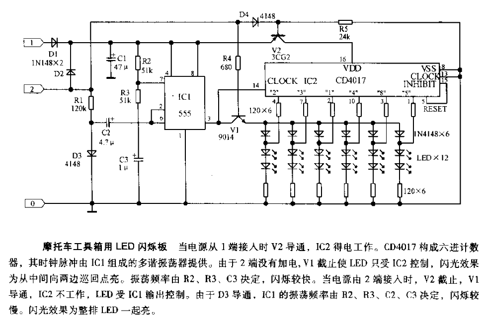 LED flashing board for motorcycle tool box