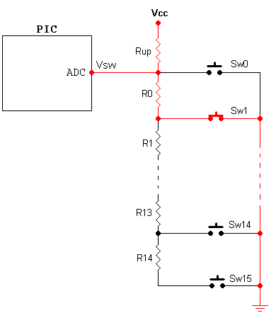 多个开关使用单个PIC输入