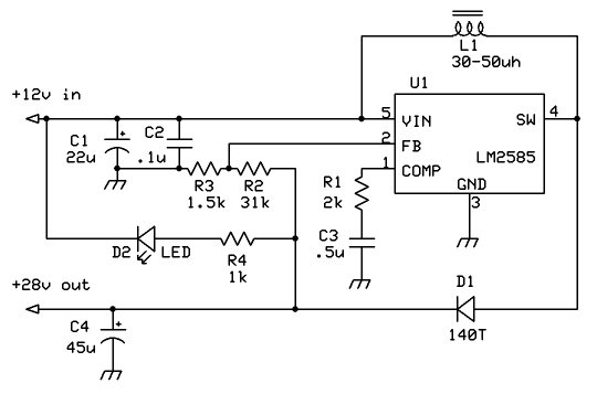 12V to 28V DC-DC converter (based on LM2585)