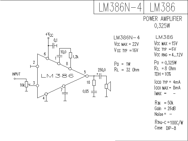 LM386 0.325 Watt Audio Amplifier