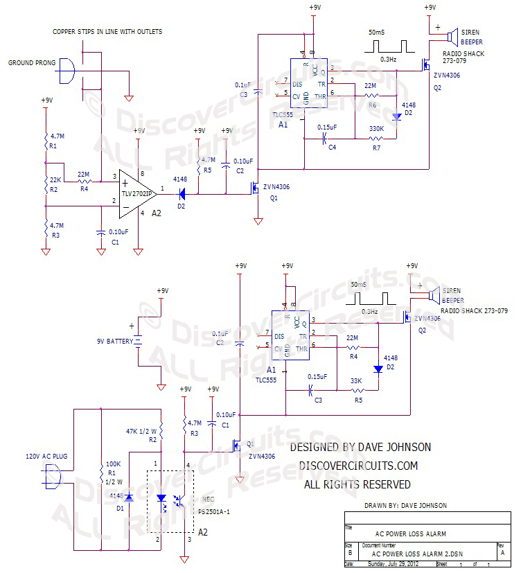 AC Power Loss Alarm designed by David Johnson, P.E.