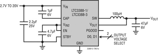 图 1：LTC3388-1 / LTC3388-3 典型应用原理图