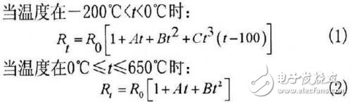 Relationship between Ptl00 resistance and temperature