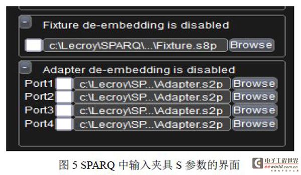 图5 SPARQ 中输入夹具S 参数的界面