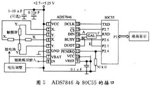 ADS7846实现触摸屏与单片机80C55的接口电路