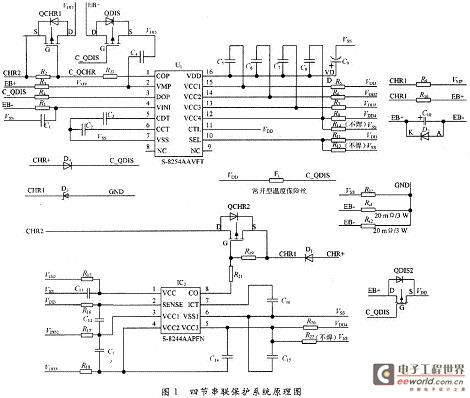 Schematic diagram of the protection system when four batteries are used in series