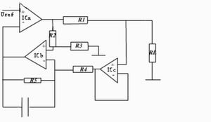 Three-op-amp V/I conversion circuit