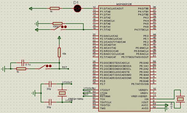 IAR+Proteus7.6仿真MSP430单片机PORT1外部中断功能