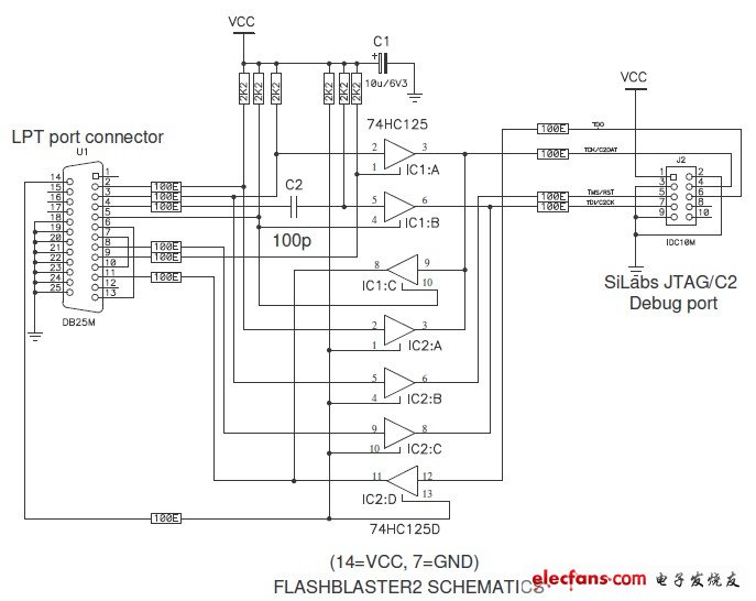 C8051F并口下载器原理图