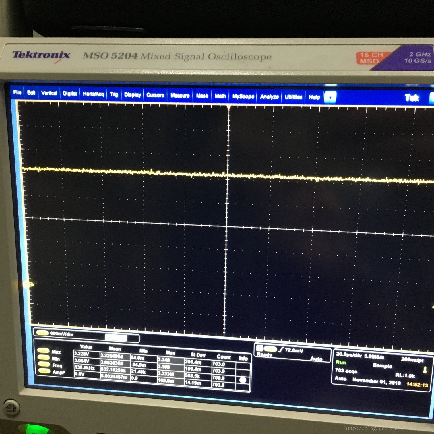 Waveform of PA8 pin at low temperature