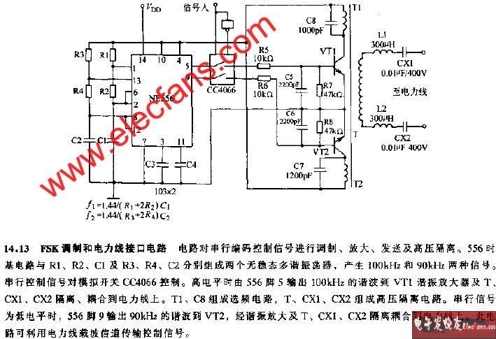 FSK调制和电力线接口电路