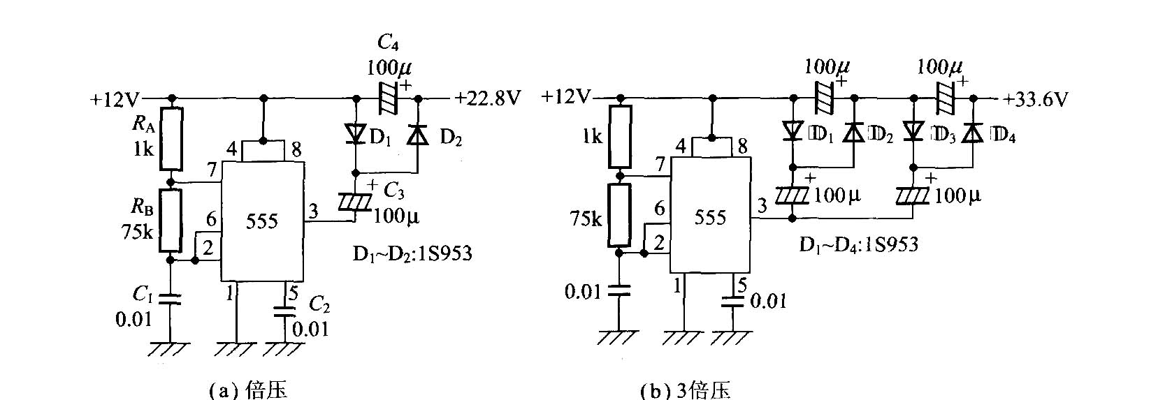 使用Timer IC(555)的升压电路图