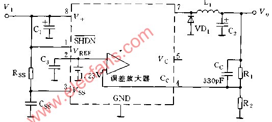 MAX750 MAX758输出电压调节方法电路