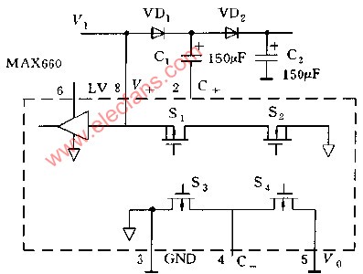 MAX660外接二极管构成的倍压变换器电路