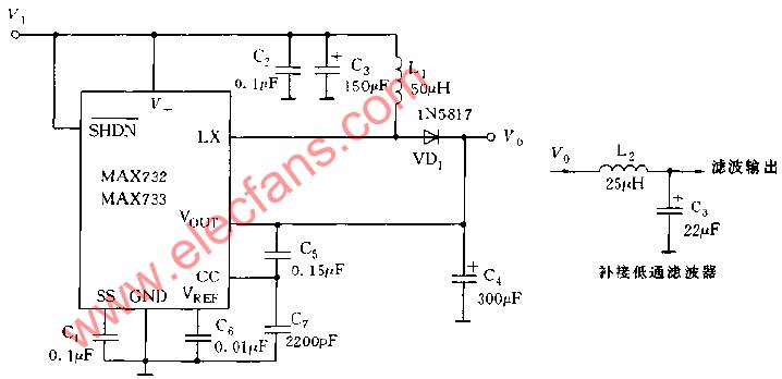 MAX732标准的升压应用电路