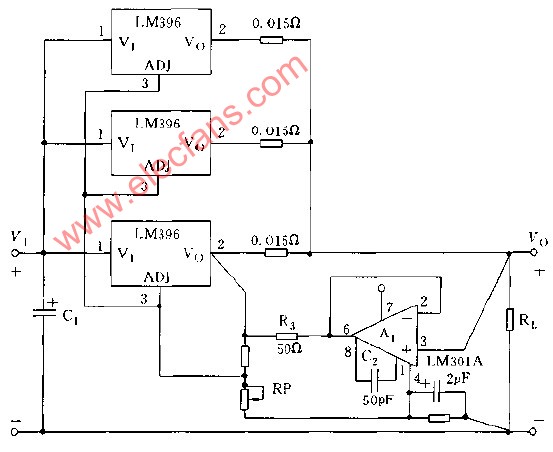 多个LM396并联应用电路