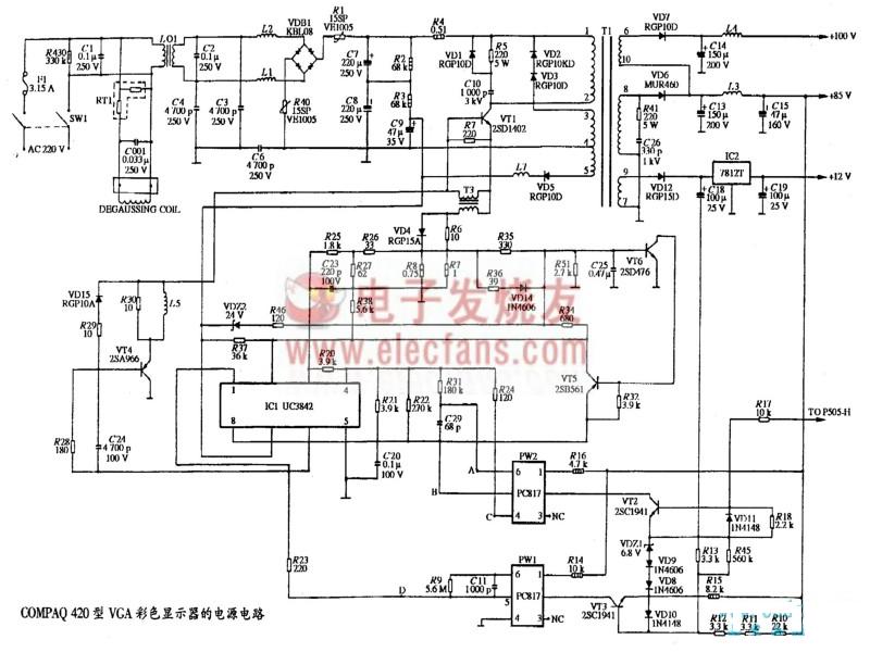 COMPAQ 420型VGA彩色显示器电源电路图