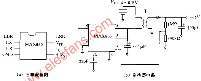 采用MAX630构成的回扫变换器电路