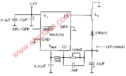 MAX759构成的LCD的—24V供电电源电路