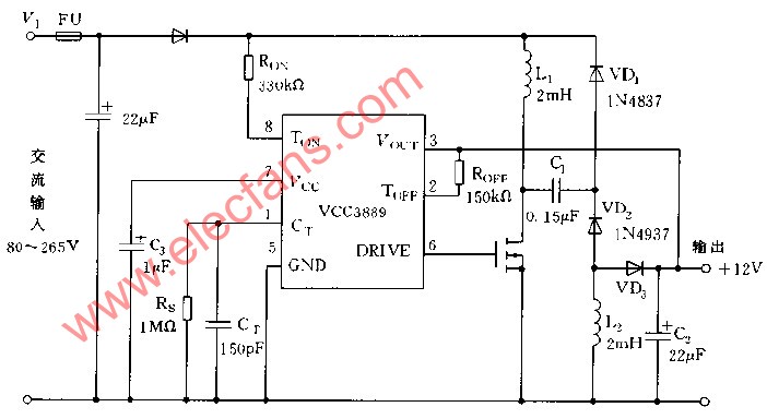 UC3889构成的非隔离12V直流稳压器实用电路