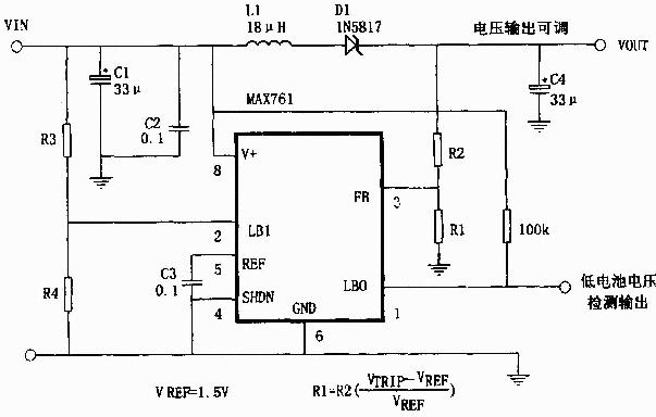 MAX761制作的可调输出升压电源电路