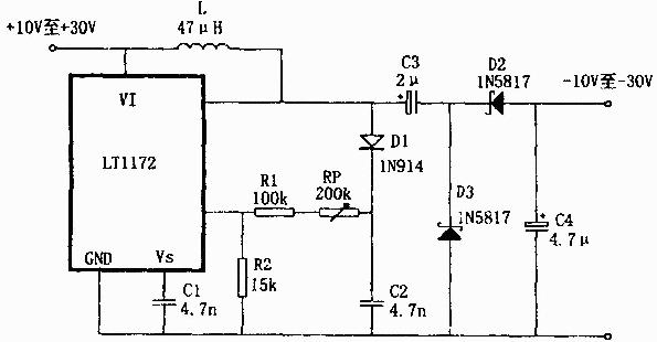 LT1172构成的极性反转型升压电源电路