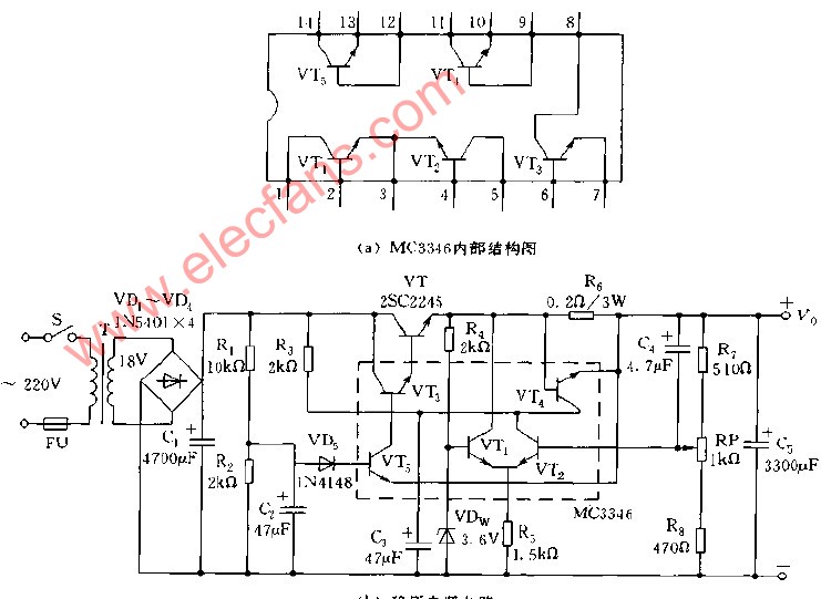 晶体管集成电路构成的稳压电源电路