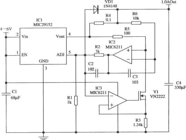 MIC29152和双运放构成的恒流源电路