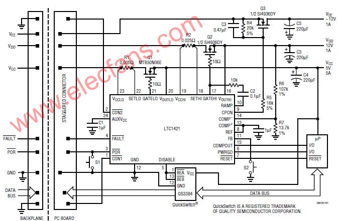 电脑主板PCI槽转正负12V、5V、5A电流输出的电路