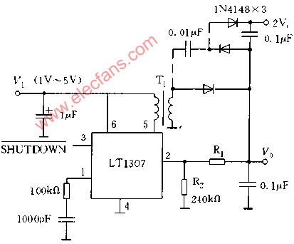 采用LT1307构成的高压回扫变换器电路