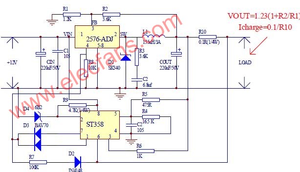 用2576+358+稳压管的方案电路原理图