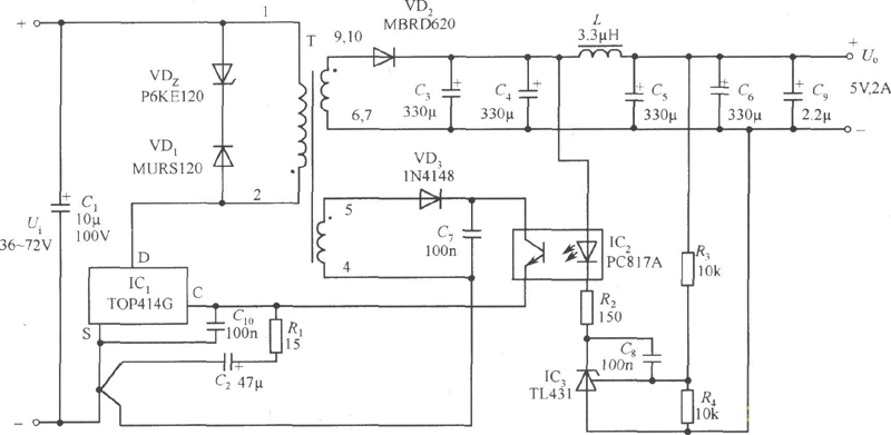 5V,2A隔离式开关电源电路图