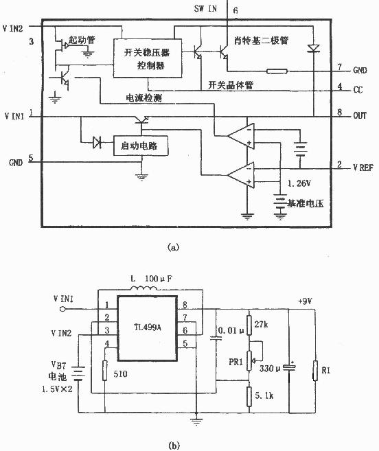 TL499A组成的升压型稳压电源和电池后备电源电路