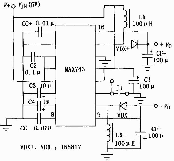 MAX743升压开关型DCDC变换器应用电路