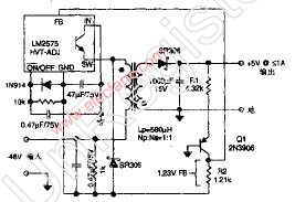 由-48V得到+5V,1A的电信转换器