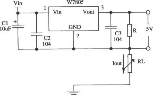 7805集成稳压器组成的恒流源应用电路