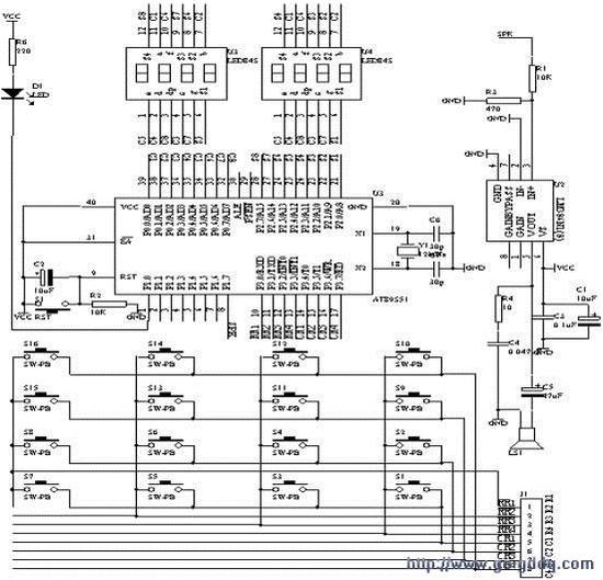 4×4键盘及8位数码管显示构成的电子密码锁