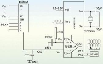 图1 利用MSP430F1121实现的实用A/D转换器电路 图1 利用MSP430F1121实现的实用A/D转换器电路