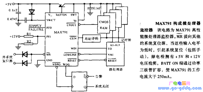 MAX791构成微处理器监控器电路